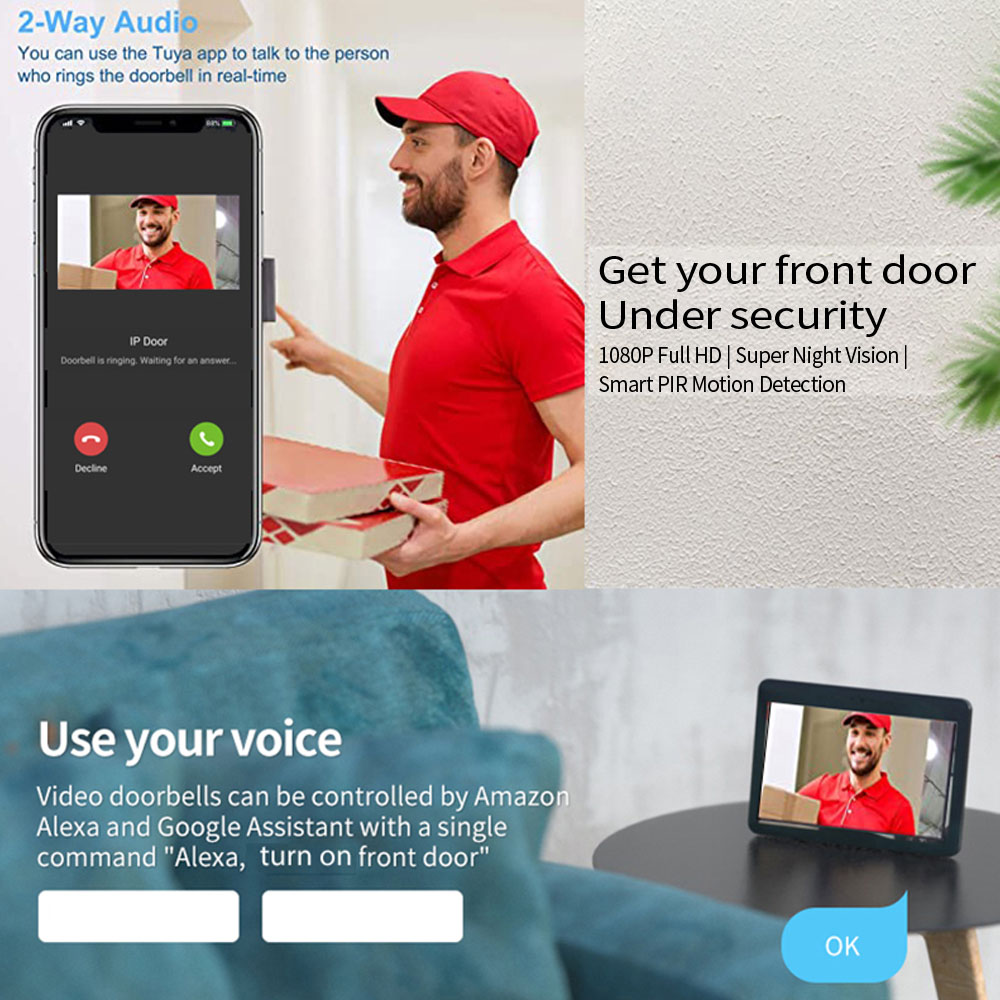 1080P 7 pulgadas WiFi Video in - Smart Doorbell Wired reseña y precio